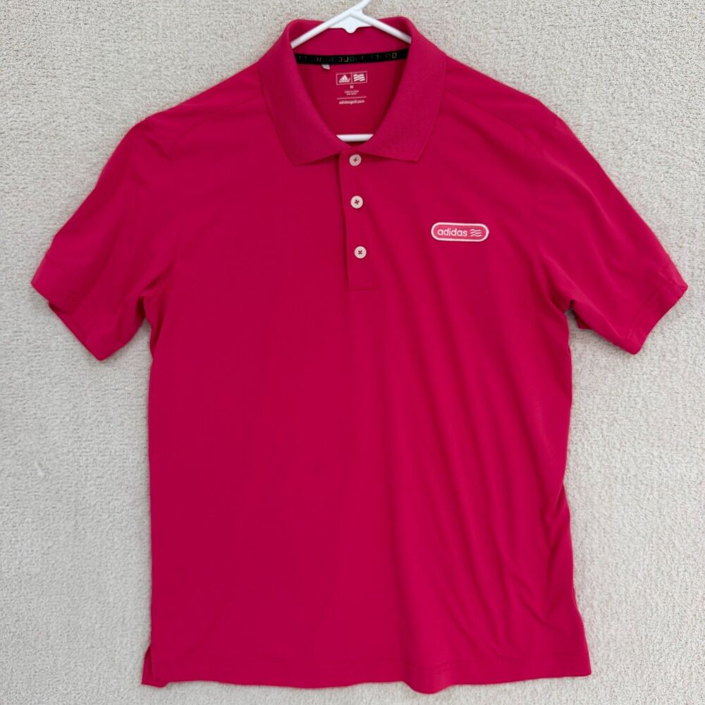 adidas Golf Polo Shirt Mens M Pink Solid Short Sleeve Oval Patch Logo Collared